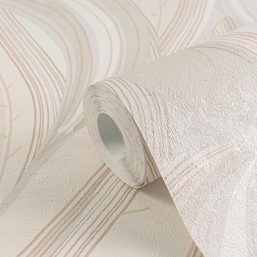 Leaves tapet kräm beige - Icke-vävd tapet med grafiskt bladmönster