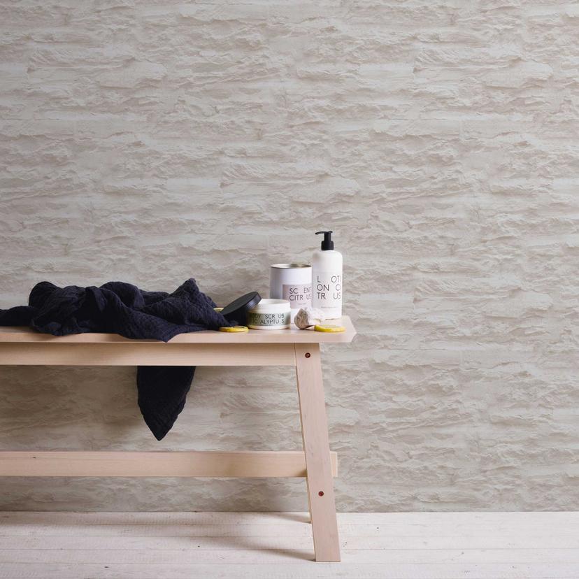 Selvklæbende tapet & møbelvinyl - stenvæg - beige - rulle 840x53 cm