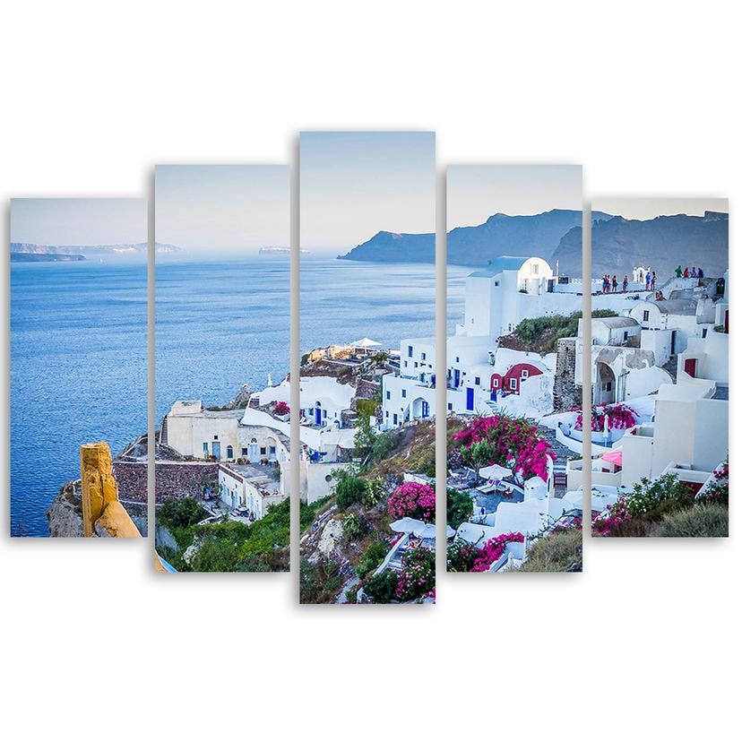 Stampa su tela 5 pezzi, Grecia Santorini Town