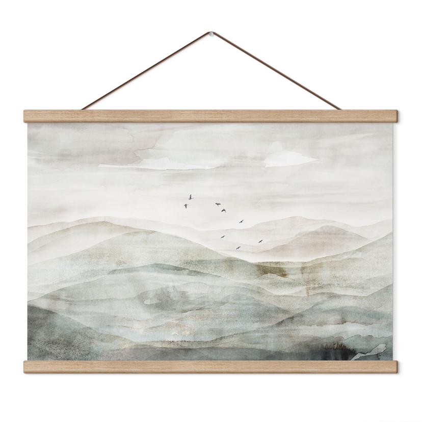 Textielposter Mistig berglandschap aquarel - Ms Tiff
