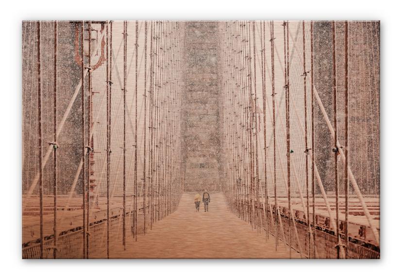 Tableau en alu-Dibond - Effet cuivre -  L'hiver sur le pont de Brooklyn