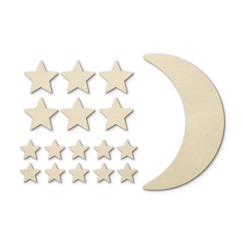 Decoro in legno - Luna e stelle