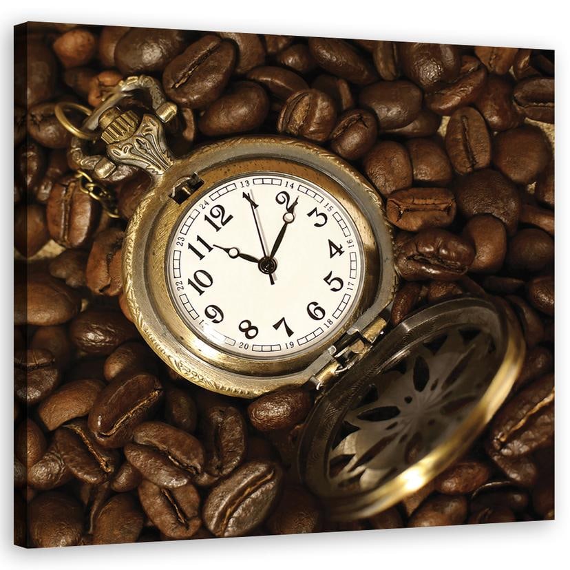 Canvasbillede, kaffebønner og ur