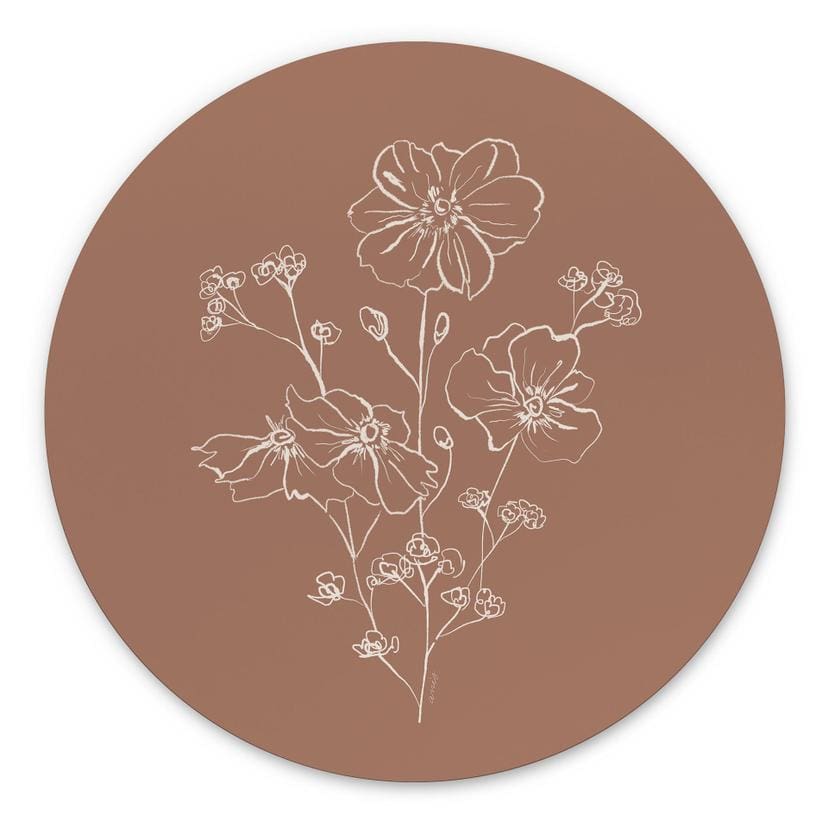 Billede Wild Rose Bouquet Mocha Mousse - Anis Illustration - rund – print på aluminium (Alu-Dibond)