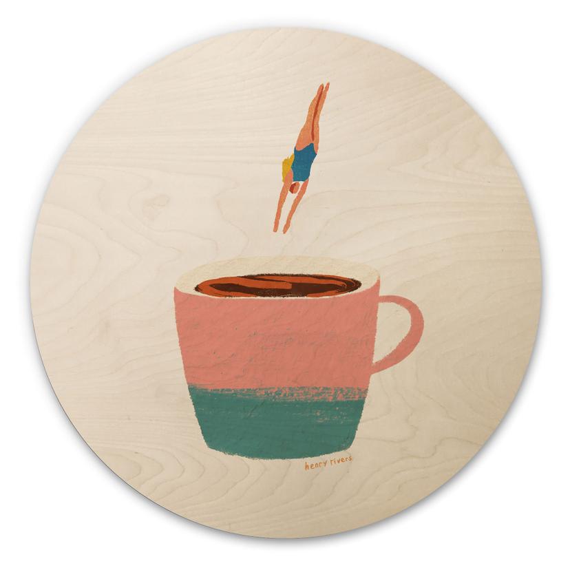 Trätavla Hopp i kaffet - Rivers - Rund