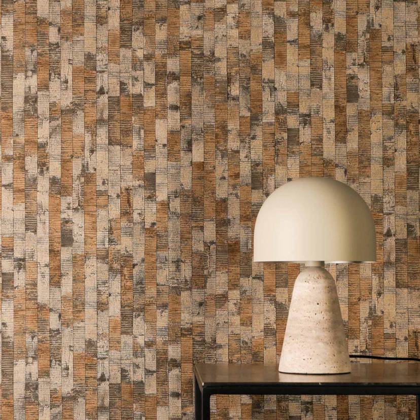 Ikke-vævet tapet Daniel Urban Lines brun grå orange metallic - stribet overfladestruktur