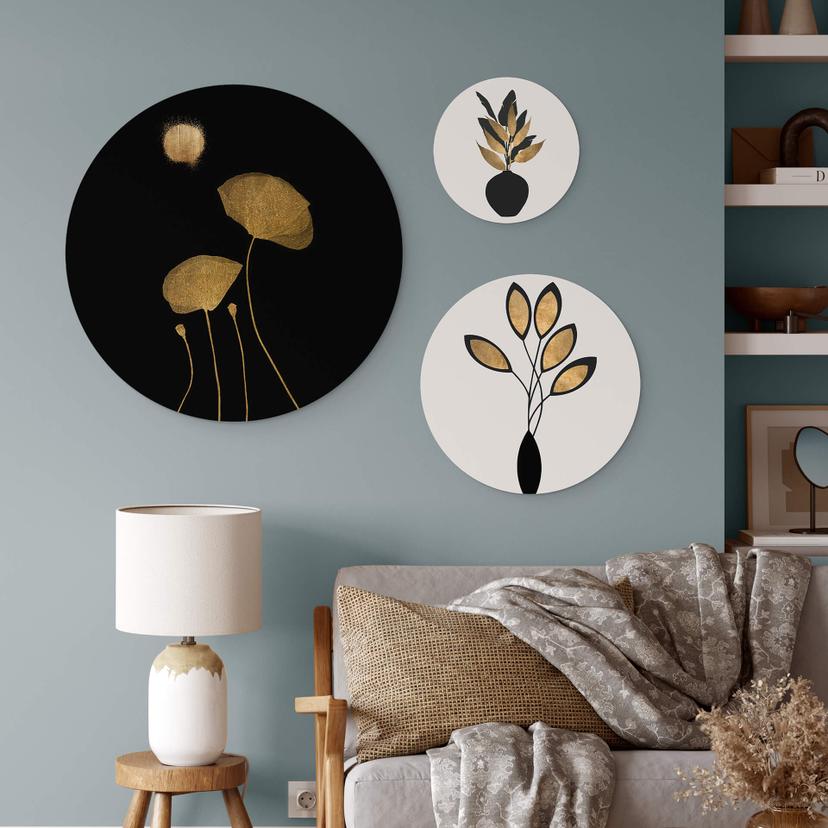Tableau sur alu-Dibond rond Kubistika - Bouquet de fleurs (set 3 pièces)