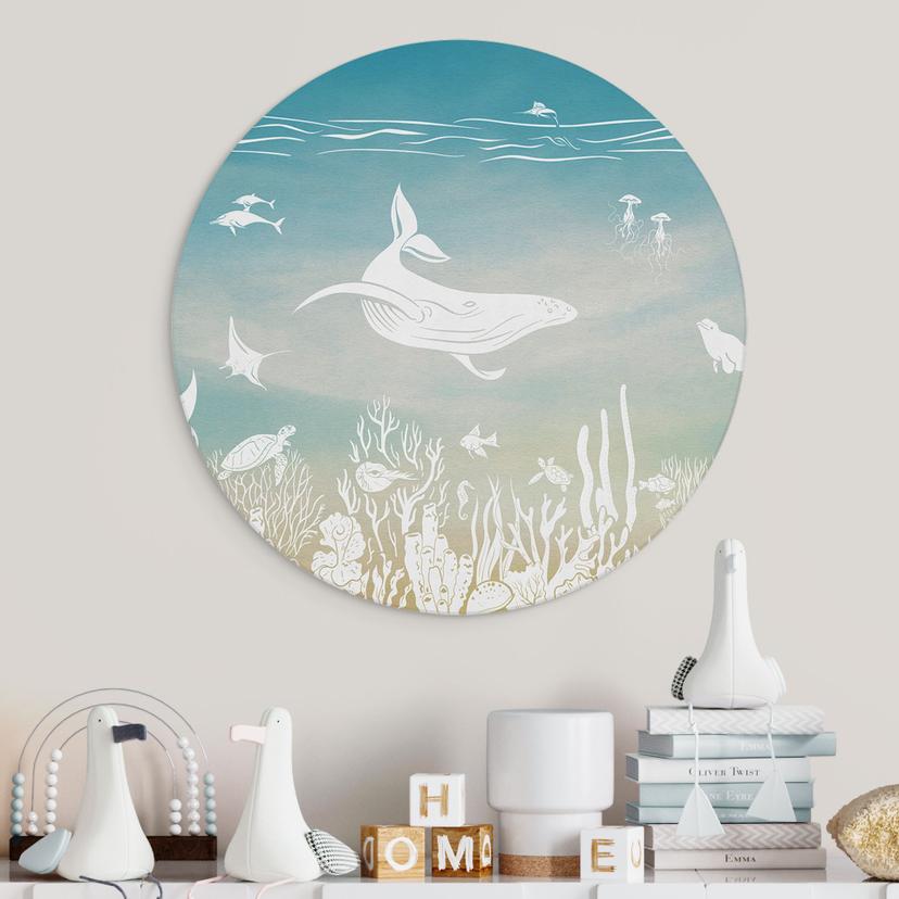 Ronde Wanddecoratie onderwaterwereld paradijs - Ombre - Kikki Belle - Aluminium dibond