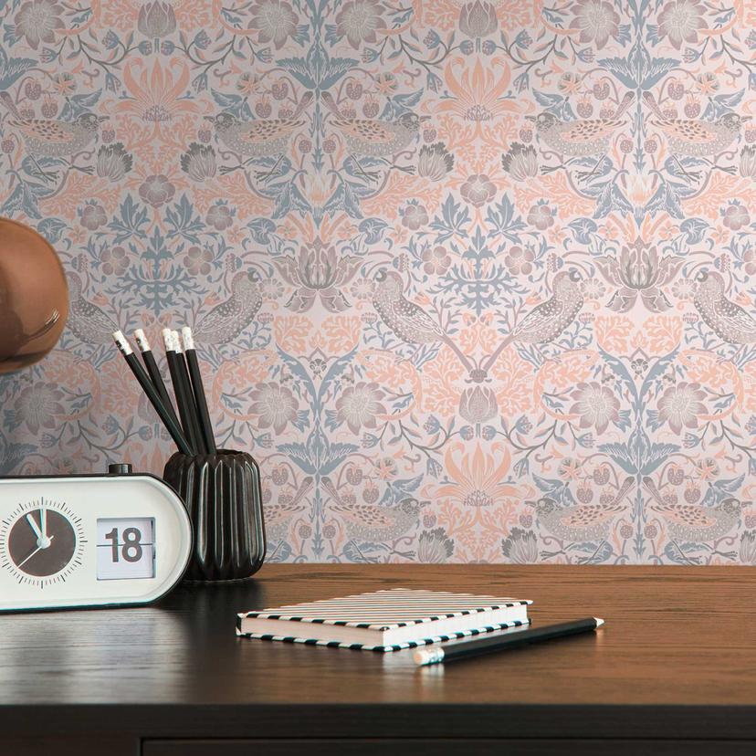 Papier peint intissé à motif floral Beige Gris - papier peint oiseaux avec animaux