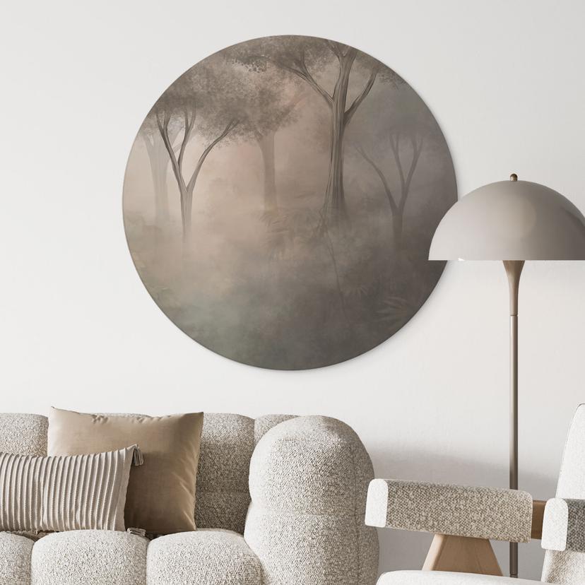 Wandbild Waldmagie im Morgennebel Beige - Ms Tiff - Alu-Dibond Rund