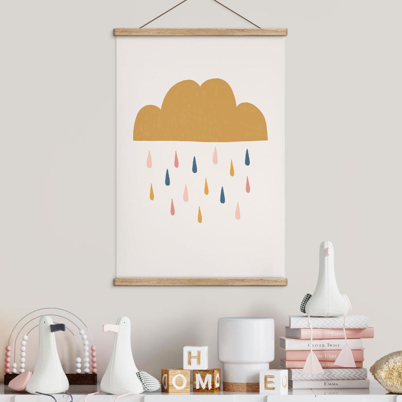 Stoffbild Fröhlicher Regen in Pastelltönen - Menina Lisboa