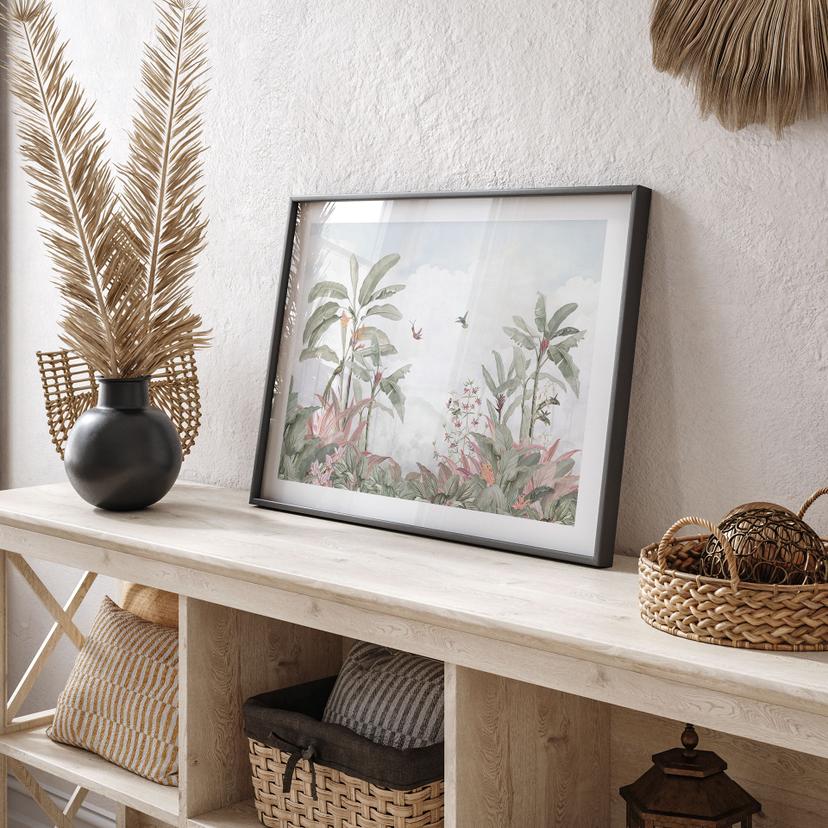 Poster Idillio tropicale con colibrì blu - Bloomery Decor