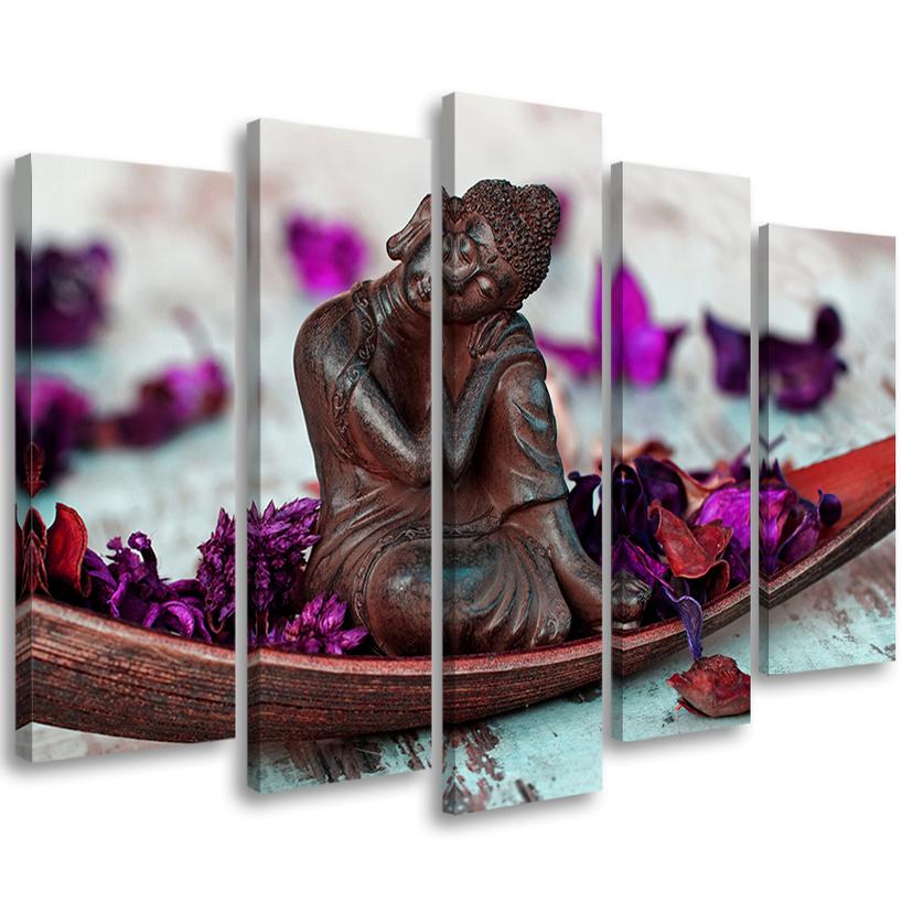 5 stykke lærredsprint, Buddha Flowers Zen Lilla