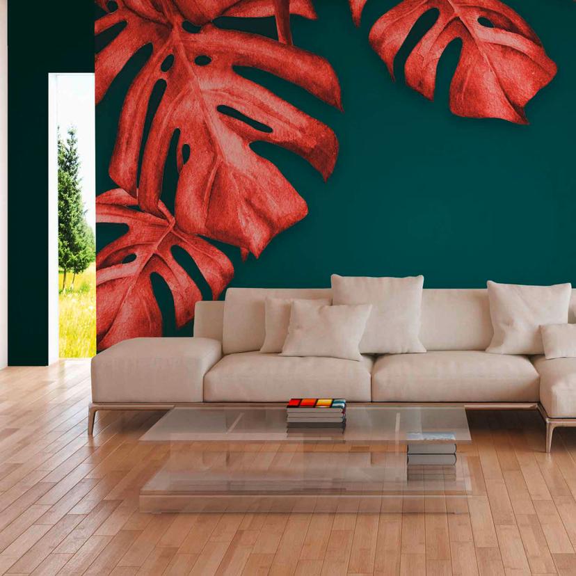 Papier peint palmier rougePalmier en vert rouge - papier peint intissé Designwalls 2 - 2,55 x 3,5 m