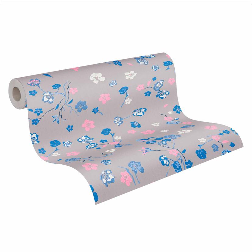 Tapete Blumen Grau Blau - Florale Tapete Designer - Vliestapete Natur