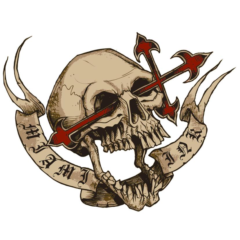 Miami Ink skalle och korsben fönster väggmålning