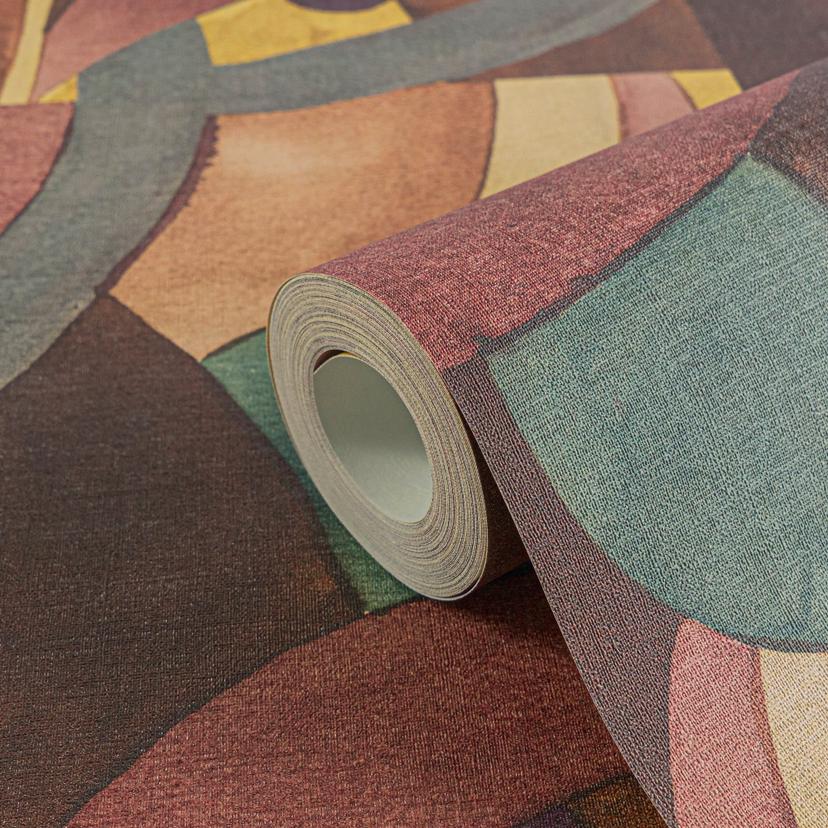 Papel pintado de muestra abstracto en verde terracota - Papel pintado no tejido artístico