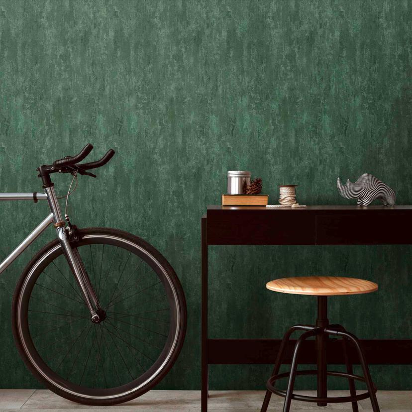 Papier peint intissé effet métallisé vert Papier peint uni texturé design