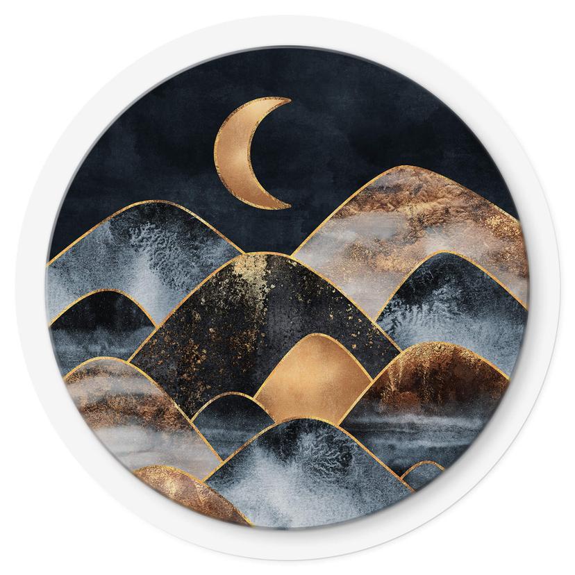 Adesivo murale di Fredriksson - Montagne al chiaro di luna - Rotonda