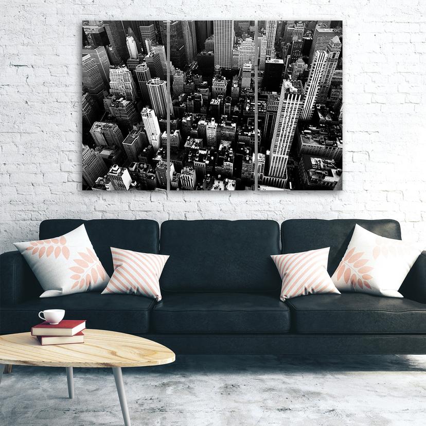 Stampa su tela 3 pezzi, panorama di New York City in bianco e nero