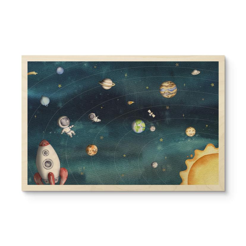 Træplakat Rumeventyr med astronauter - Oliver Robins