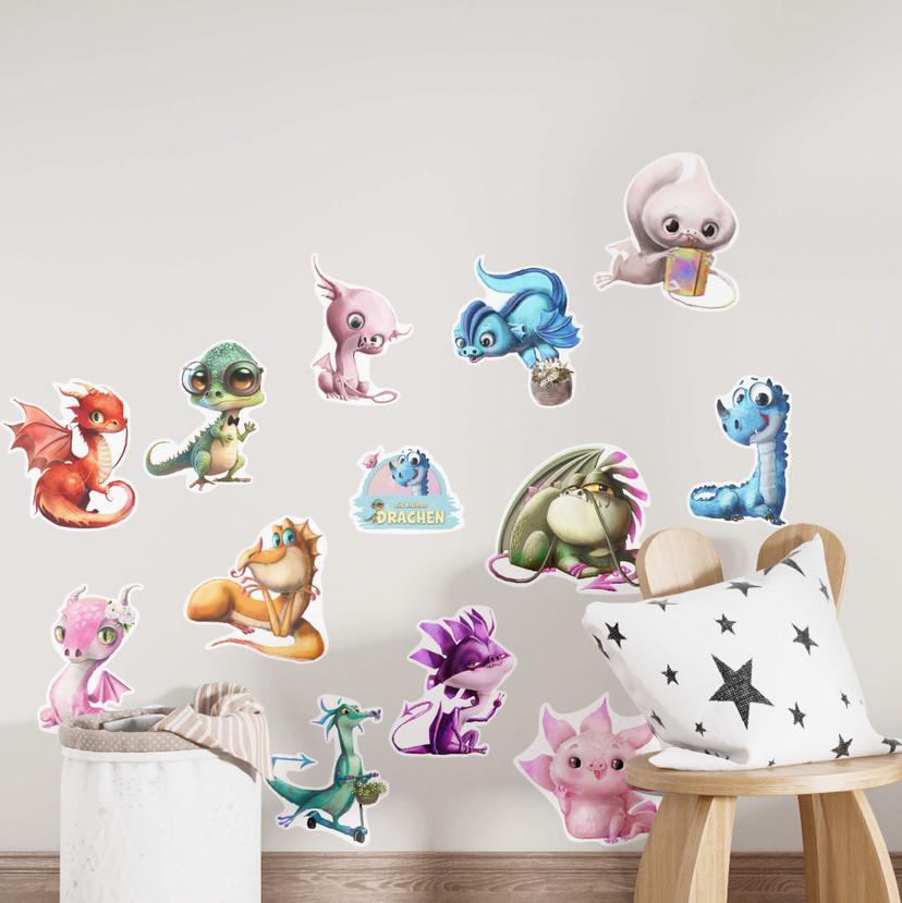 Sticker Mural Les petits dragons - set de 13 pièces