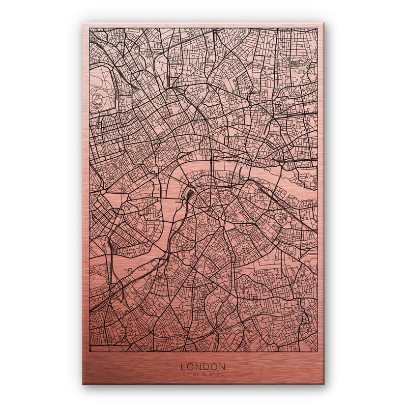 Alu-Dibond mit Kupfereffekt Stadtplan London