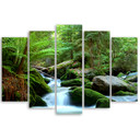 5 stykke lærred Print Forest Rocks Vandfald