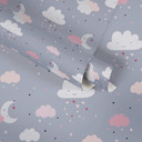 Drømmende børnetapet med skymotiv i grå, rosa og beige - Made in Germany
