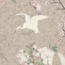 Fototapeta z ptakami Japandi | Żurawie w kolorze beżowym kwitnącej wiśni - Bloomery Decor