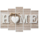 5 stykke lærred Print Heart Home Wood Shabby Beige