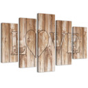 5 stykke lærredsprint, Love Inscription Boards Brun