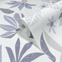Tapet, non-woven blomstertapet Flora hvid, lilla