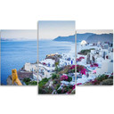 3 stykke lærredstryk, Santorini Grækenland Hav