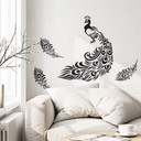 Wandtattoo Kleiner Pfau mit langem Federkleid + 3 Pfauenfedern