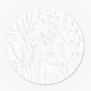 Akrylbillede, vinduesbillede til at hænge vilde blomster i line art-stil - rund