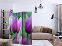 Paravent Séparation de pièce - Tulipes printanières violettes, 3 pièces