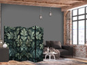 Paravent, Raumteiler freistehend, Trennwand - Dark Green Victorian Leaves - Botanical Carved Composi