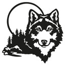 Wandtattoo Wolfskopf vor Mond und Wald