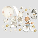 Wallsticker til børneværelset Glade dyr med stjernehimmel - Oliver Robins - 50x70 cm