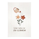 Stoffbild mit Gießkanne und Blumen - Selbstliebe-Spruch 'Fehler helfen mir zu lernen' für Kinder