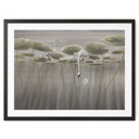Poster lotusbloemen met zwaan in water in grijs - Ms Tiff