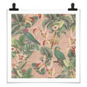 Plakat Botanika Dżungla z Papugami Różowy - Bloomery Decor - Kwadratowy