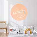 Naklejka na ścianę Be happy w kolorze brzoskwiniowym - okrągła
