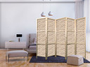Japanischer Paravent, Raumteiler freistehend, Trennwand - Beige Nature of Forest