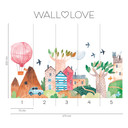 Fototapet med varmluftsballon og eventyrlandsby - 375 x 250 cm - Ikke-vævet tapet | WALL LOVE