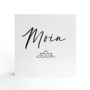 Holzbild zum Hinstellen - Moin mit Boot - 15x15 cm