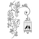 Sticker mural - Couronne de fleurs et cage à oiseaux (bicolore)