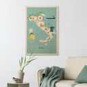 Plakat drewniany podróżny - Mapa Włoch - Rivers