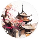 Fototapeta japońska pagoda z kwiatami wiśni - Jaszke - Round - tapeta flizelinowa/tapeta flizelinowa